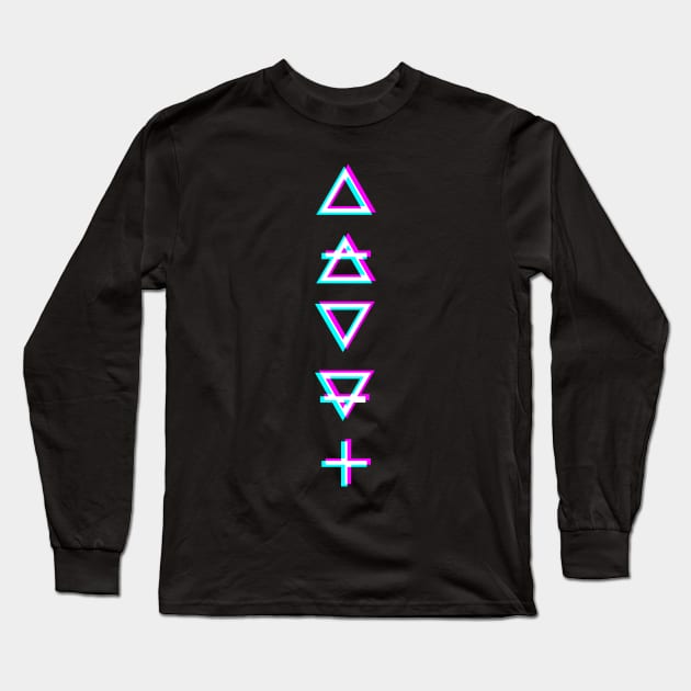 Glitched Alchemical Element Symbols Long Sleeve T-Shirt by NeonSunset